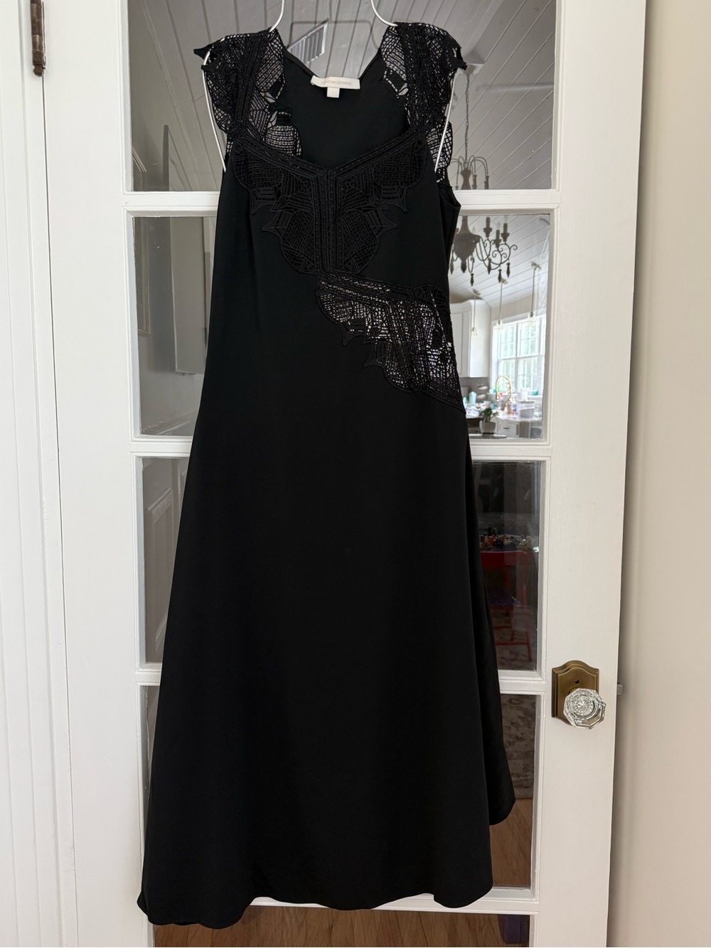 Jonathan Simkhai Black Guipure Lace Appliqué Cap Sleeve A-Line Midi Dress S